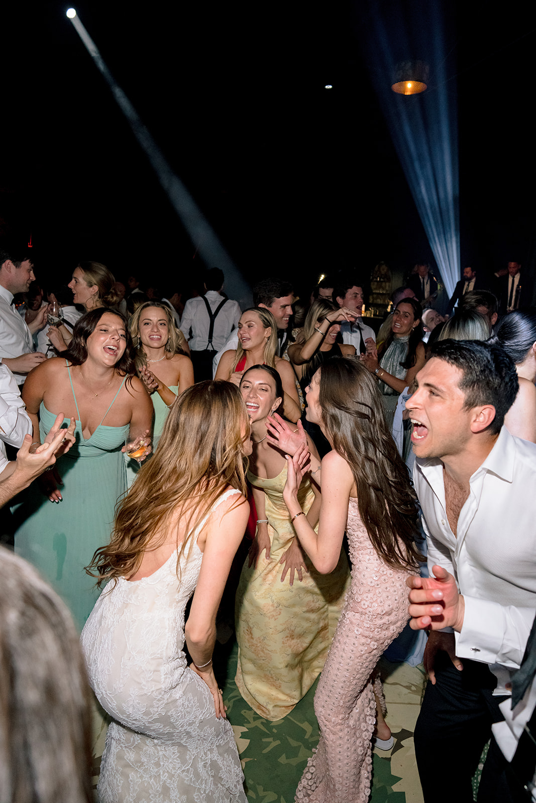 Wedding guests dancing with flash at a Villa Baulieu reception in Provence